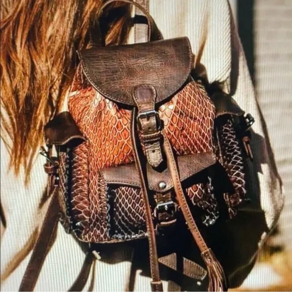 Freebird Mini Brown Leather Crocodile Backpack